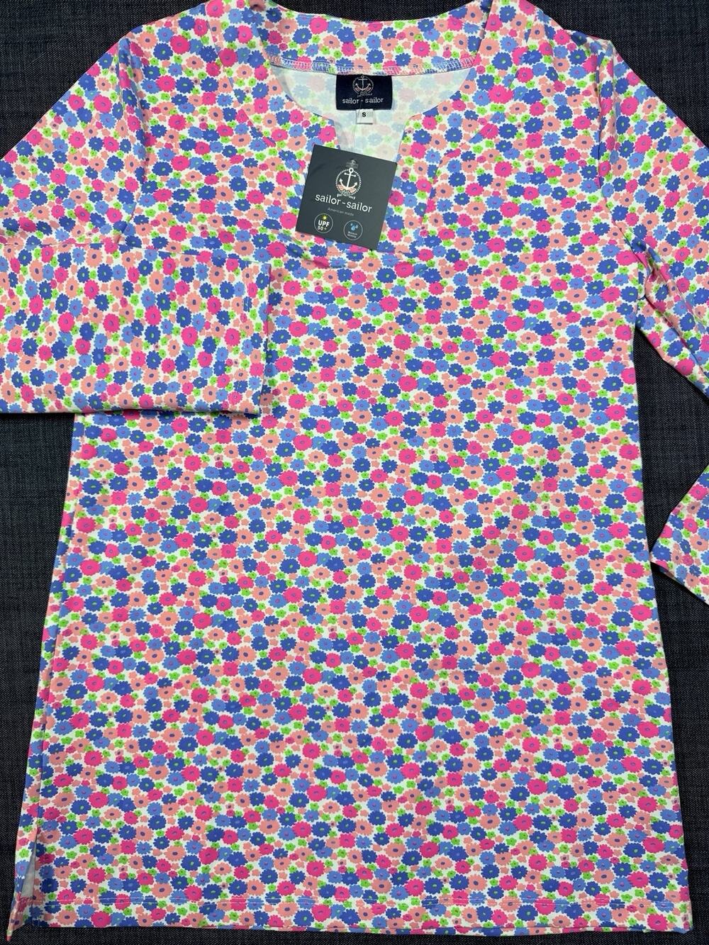 NWT sailor-sailor Lucille Blouse S Floral Golf Top Field of Dahlias Tennis
